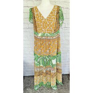 CHEZTU Women's Dresses Yellow Multi Print Maxi Dress Plus Size 16